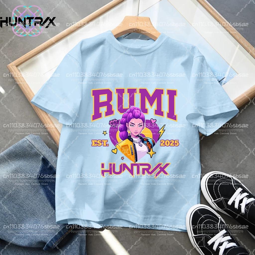 2026 New KPop Demon Hunters Cartoon Print Kids T-shirts Summer Short Sleeve Tees Boys and Girls Clothes Casual Tops