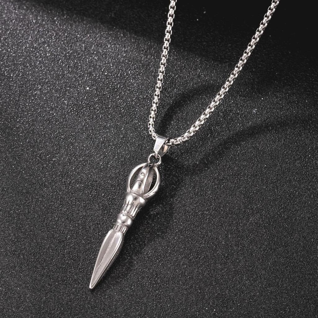Vajra Stainless Steel Men's Necklace Pendant - Colorfast, Retro, Personalized, Trendy European & American Style Jewelry, Sweater Chain.