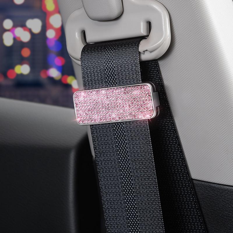 

Rhinestone Car Seat Belt Limiter, Bling Auto Adjustable Anti Skid Safety Belt Clip Clamp Decoration Accessories for Women рожевий