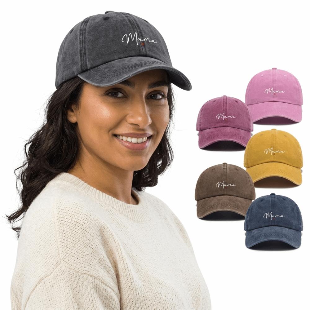 Vintage Mama Red Heart Caps Washed Cotton Outdoor Sunscreen Hats Fashion Baseball Cap Gifts
