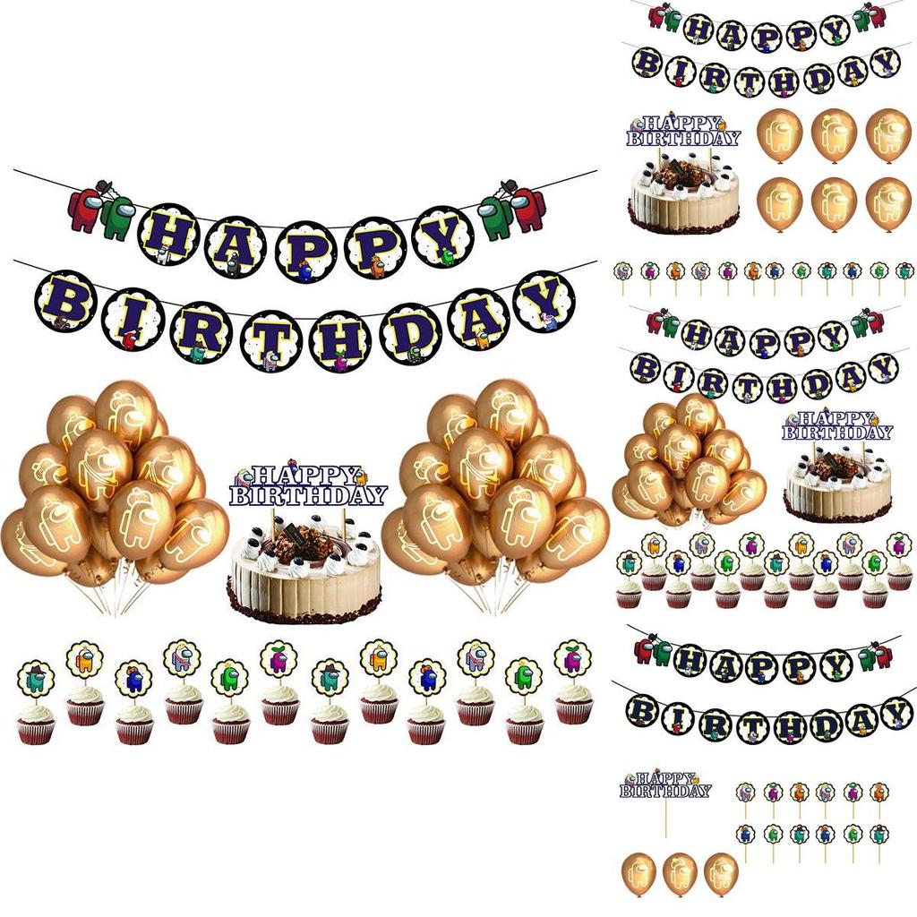 Party Birthday Theme Decor Suit Supplies Set Balloon Caketopper Banner