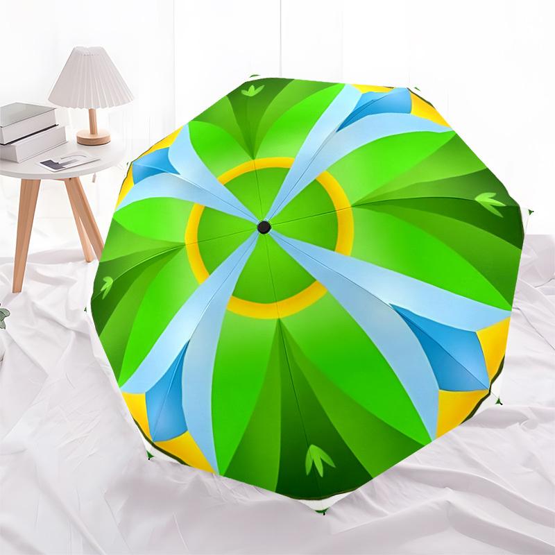 1PC Green Leaf Pattern Automatic Open/close Umbrella with 8-Rib Structure for Women/Men, All-Season Use - Travel Essential, Stylish Accessory, Highqua