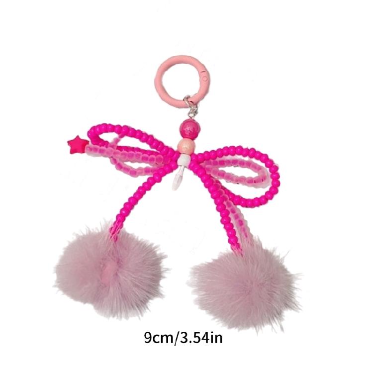 Bowknot Plush Ball Charm Pendant Chain Y2K Phone Straps Pocket Keychain Strap