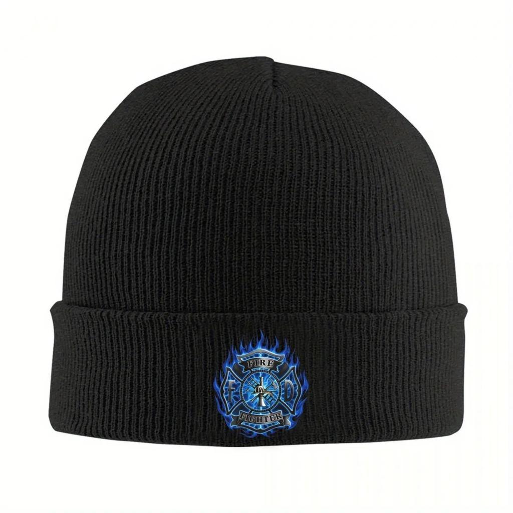 New Blue Firefighter Logo Knitted Hat Womens Unisexs Beanie Autumn Winter Hats Acrylic Fire Rescue Hip Hop Melon Cap