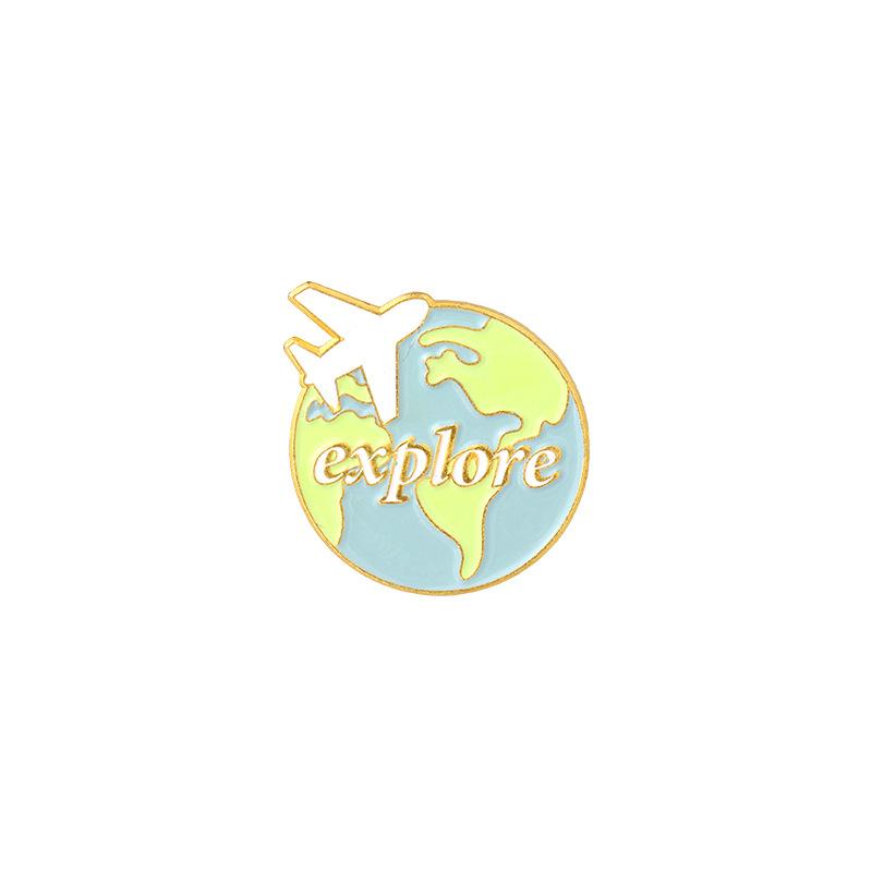 Cartoon Plane Earth Air Balloon Enamel Pin Brooch Cartoon Women Men Denim Jackets Lapel Pins Backpack Badges Kids Fashion Je