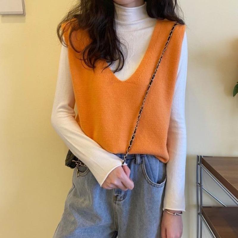 Hongkongský svetr pletený vestový top svetr pro ženy podzim a zima 2023 svetr vesty bez rukávů s výstřihem do V dámský