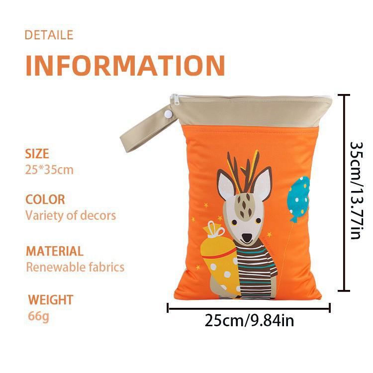 Cross-border Cartoon Print Hanging Baby Storage Bag, Reusable Diaper Bag with Wet/Dry Separation, Double-layer.