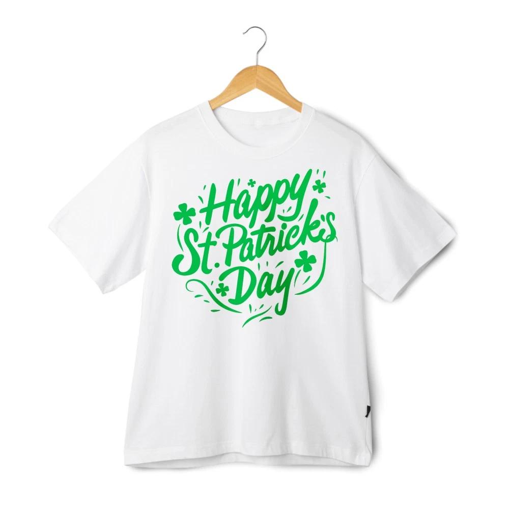 Happy St. Patrick s Day Script Clover 100% Cotton T-shirt Mens Tees Top Unisex Casual Lucky Holiday Tee 4XL