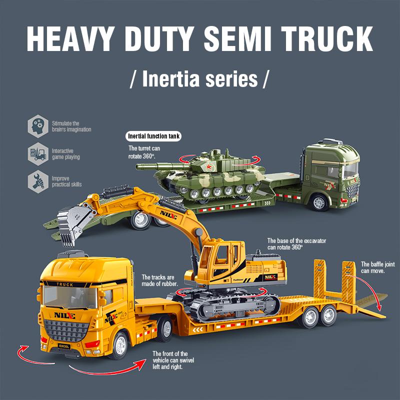 2026 Semi-carrier Container Truck Diecast Engineering Inertial Driving Toys for Boys Tractor Excavator Bulldozer Kids Vehicle Model