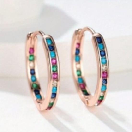 European and American Fashion New Round Ethnic Style Multi-colored Rainbow Zircon Hoop Earrings for Women