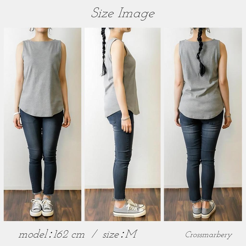 Crossmarberry Cotton Tank Stylish and Plus Boat Loose Women's 100% Top, Size, Sleeveless, Neck, Cute, Fit, Simple, Stretch, Gray, Beige, JX104-GYB-M