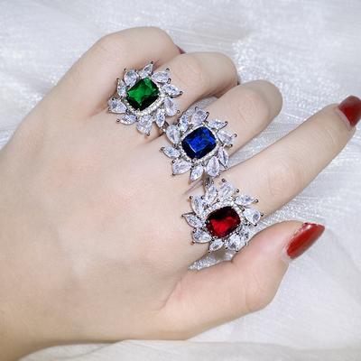 New Exquisite Ring for Women's Fashion Color Zircon Jewelry Pink Blue Green Shiny Zircon Ring Wedding Bridal Jewelry