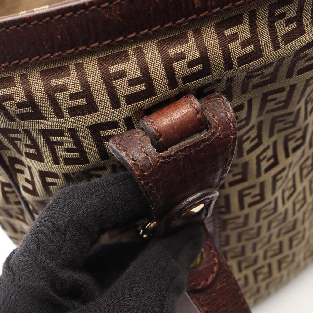 Used FENDI Zucchino Tote Bag 8BH162 canvas leather Beige Brown Used Women