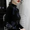 De Rong Women's Autumn/Winter Rhinestone Long-Sleeve Semi-High Neck Base Layer Shirt