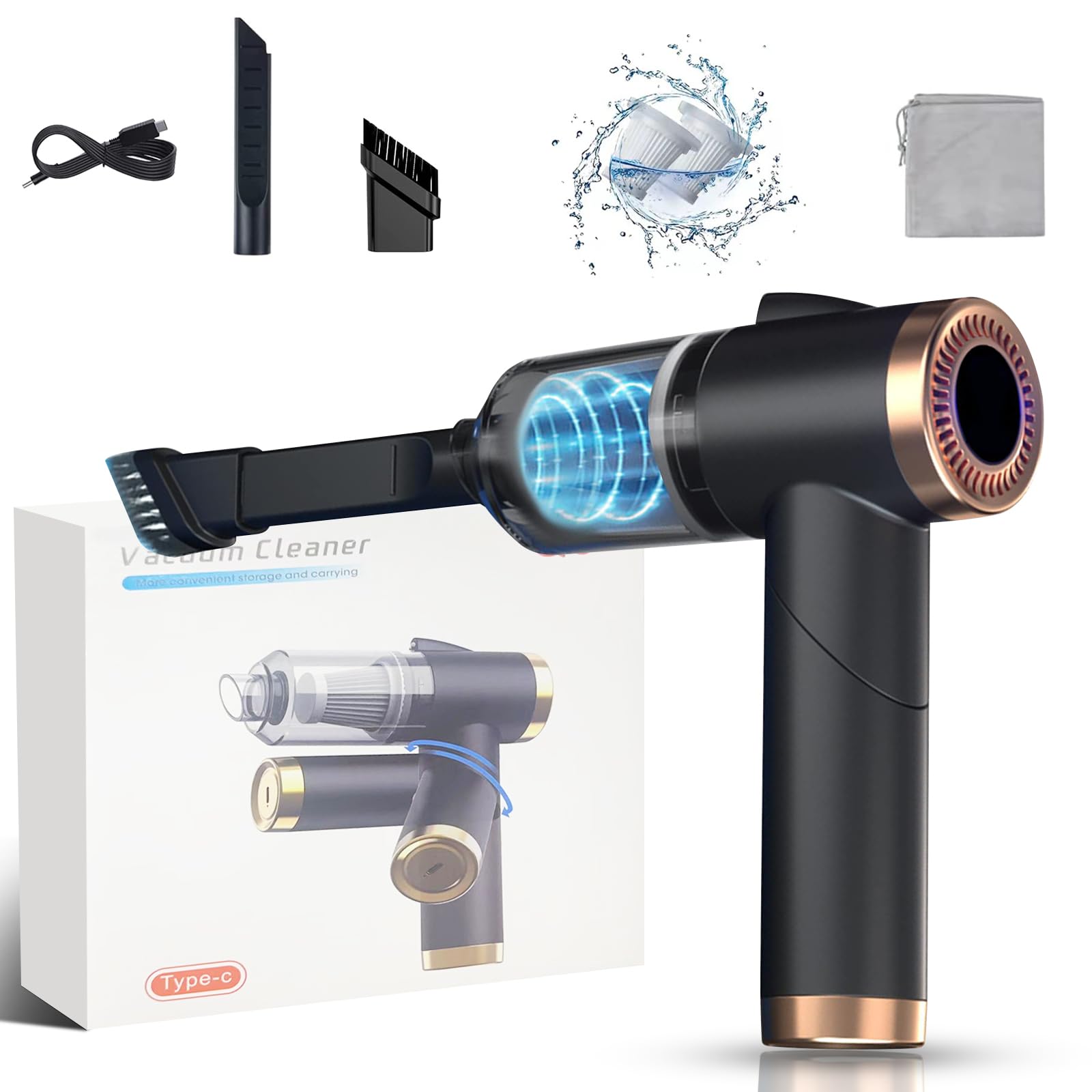 

() 2025 New Upgrade Handy , Multi-functional Mini Vacuum , 25000PA Car Vacuum , Cordless Car , Powerful Type-C X-Large чорний