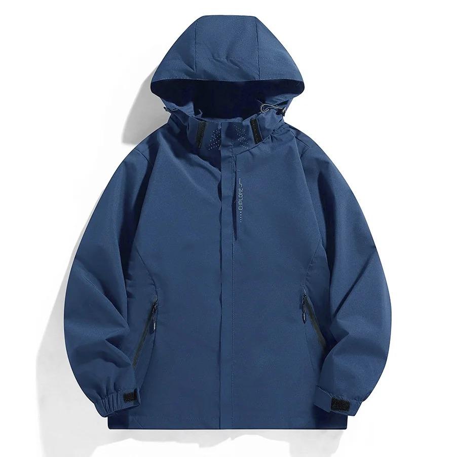 Men's Waterproof Breathable Hooded Windbreaker with EXPLORE Chest Pocket - Loose Fit Multi-Color Outdoor Jacket