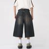 Herren Sommer Cropped Jeans Mid-rise Knopf Reißverschluss Denim Hose Farbverlauf Wide Leg Cropped Pants Streetwear