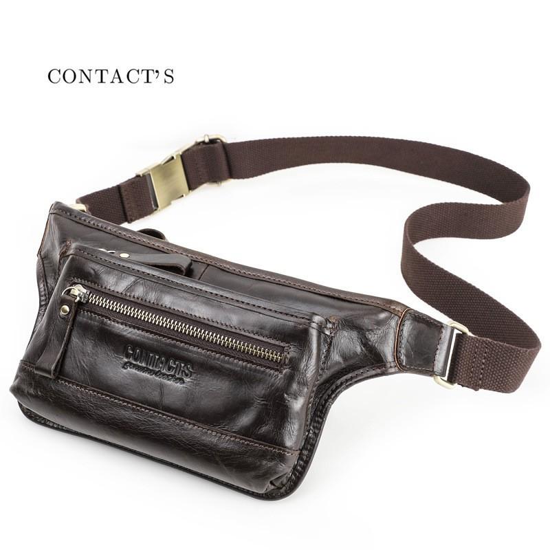 Head Layer Cowhide Multi Compartment Men s Waist Bag Mobile Phone Fashion Street Trend Chest 18x5x14 коричневый