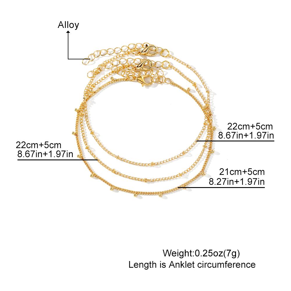 Round Bead Chain Anklet Set of 3 Bohemian Style Chain Anklet Women Sexy Accessories Luxury Pendant Gift Accessories Beach Anklet