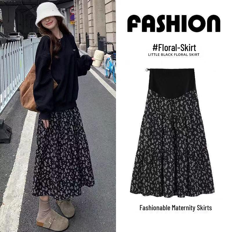 2026 Spring/Summer A-Line Floral Maternity Midi Skirt Extra Large