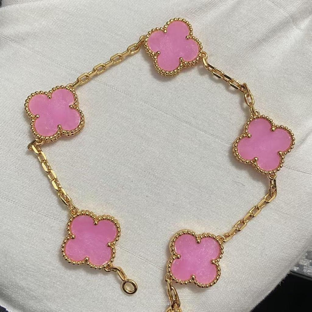 Nuova Versione Bracciale Quadrifoglio Cinque Fiori Agata Rossa Naturale Madreperla Bianca Bracciale da Donna Bracciale Laser
