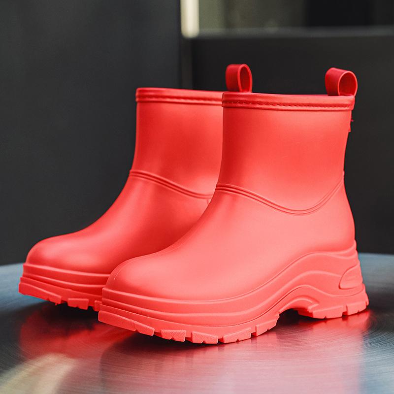 Rain Shoes Short Tube Women's Non-slip Waterproof Shoes Fashionable Adult Outdoor Water Boots Kitchen Rubber Shoes Warm Thick-soled Rain Boots Women