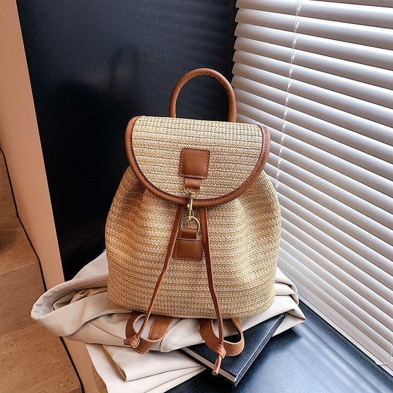 Woven straw bag women's large-capacity new summer leisure backpack student class travel backpack
