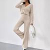 Korean-style Solid-color Knitted Two-piece Set, V-neck Short Knitted Cardigan, Slightly Flared Pants, Versatile Casual Women's Wear
