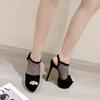 Street Style Back Buckle Strap Platform Sandals Women Mesh Fabric Open Toe Ultra Thin Heels Stripper Shoes Zapatos Mujer
