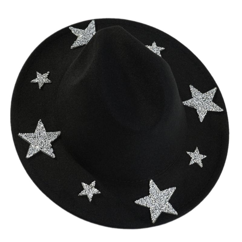 Sparkling Rhinestones Star Western Hat For Women Oversized Comfortable Hat Headpiece All Weather Stylish Headwear