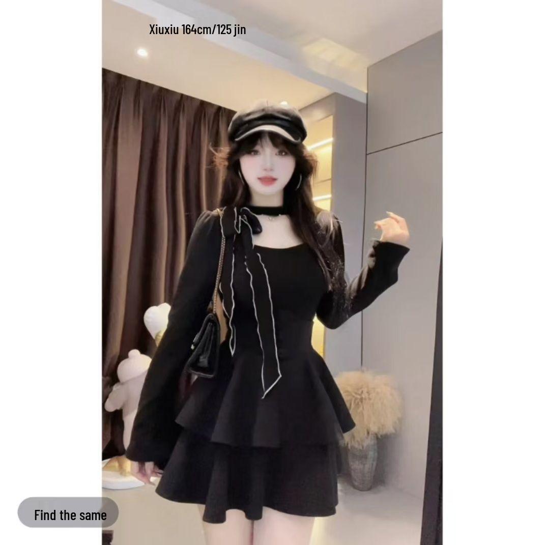 

Plus Size Spicy Girl Bow Knot Knitwear & Fishbone Waist Skirt Two-Piece Set for Autumn/Winter M [Recommended 40-50 kg]