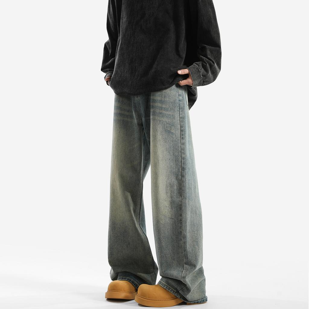 JYL Men's Straight Jeans  Cross-Border Cleanfit Vintage Loose Wide-Leg Denim
