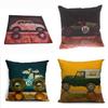 Vintage Car Dog Print Pillow Case In Beautiful Cotton Linen For Stylish Home Decor