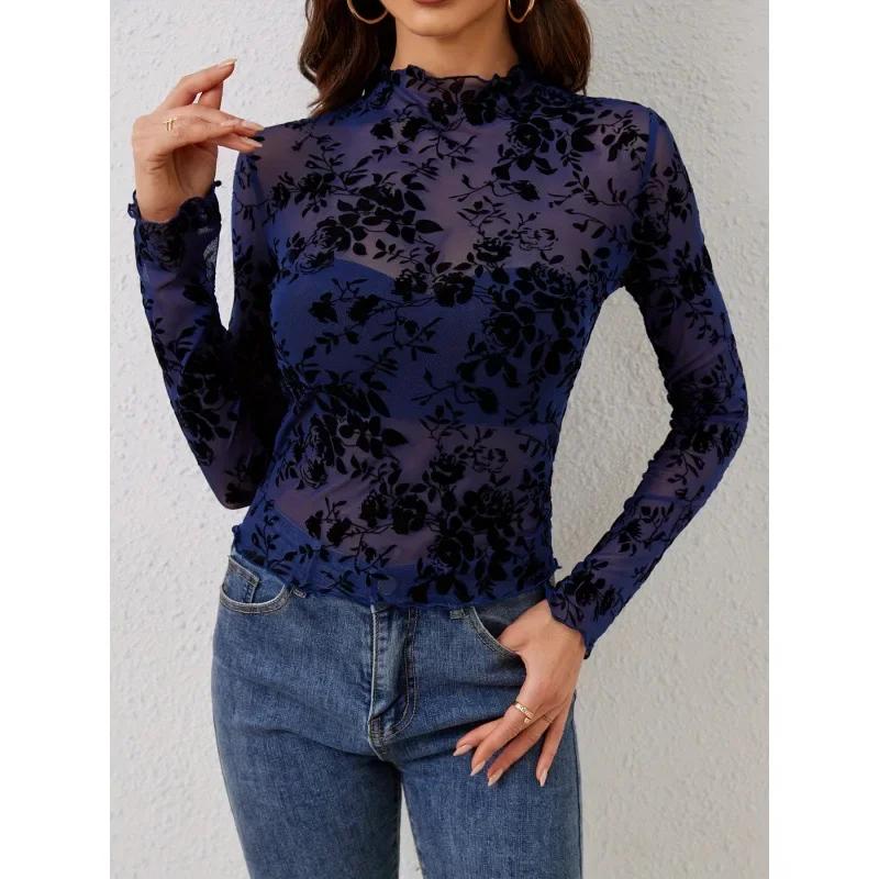 Sexy Single Layer Braless Stand Collar Mesh Base Top Women's T-Shirt Female Fashion Clothing Sleeveless Summer Breathable