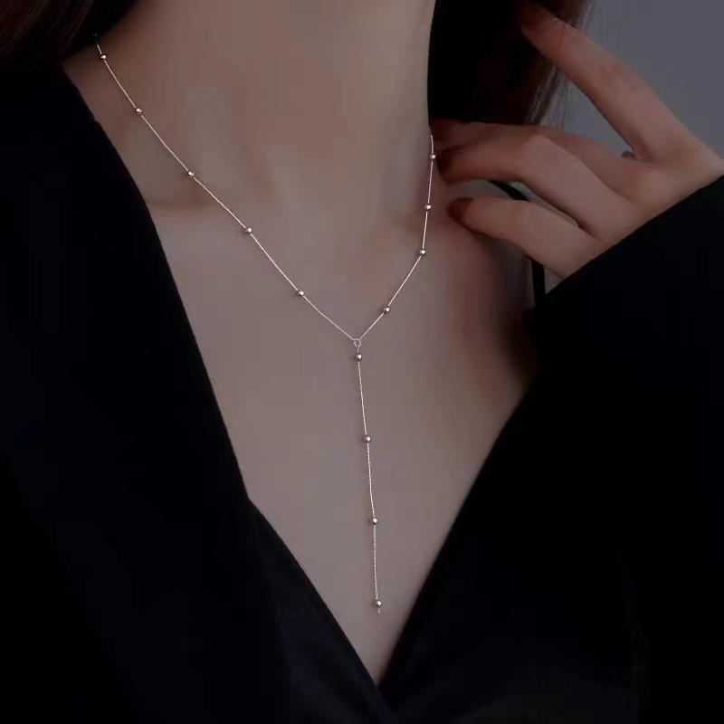 

Trendy Silver Color Round Bead Long Tassel Necklaces for Women Girl Simple Clavicle Chain Necklaces Jewelry Gift срібний