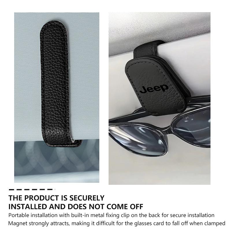 Car Magnetic Leather Eyeglass Holder Visor Sunglasses Clip Accessories For Jeep Compass Renegade Cherokee Wrangler JK Patriot AMP1