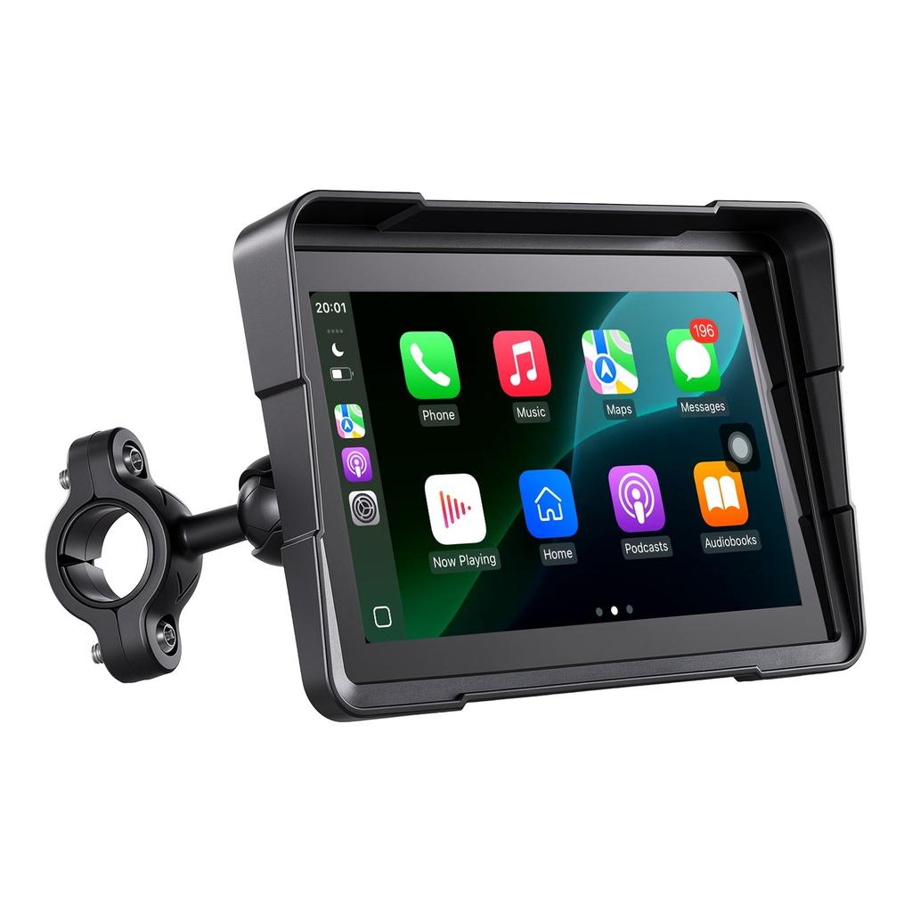7 Inch Wireless Motorcycle Carplay with Apple Carplay & Android Auto, HD Touchscreen GPS Navigation System with Voice Control, Dual Bluetooth, Siri &