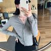 Elegant V-Neck Korean Style Knit Cardigan with Lace Trim for Women, Slimming Autumn Long-Sleeve Top
