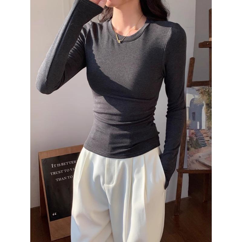 Jarní a podzimní dámské vnitřní tričko s dlouhým rukávem Top tričko s elastickým základem