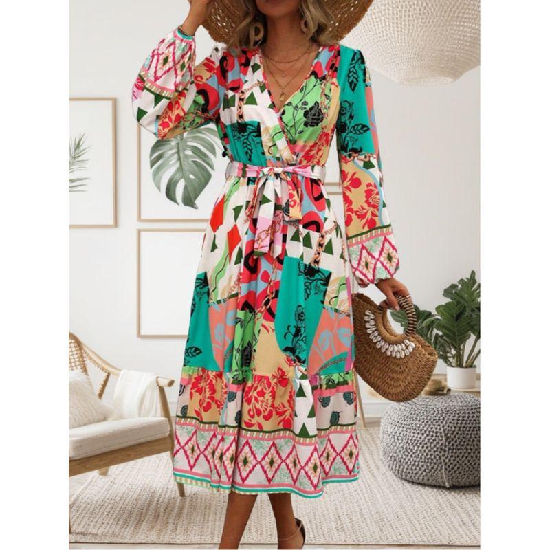 

Модный стиль Повседневный Модный принт Темперамент Большой размер Французский Ретро Миди Длины Длинная Юбка Нарядный Amazon Лацкан Color XL