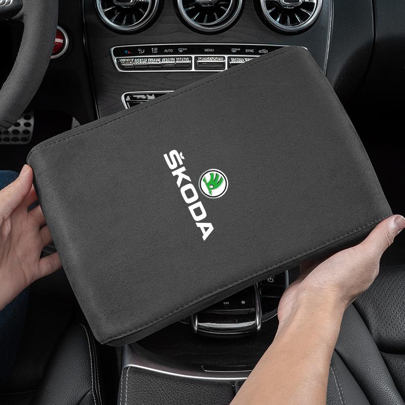 Car Armrest Box Pad Suede Handrail Increase Height Mat For Skoda Octavia A5 Mk3 Fabia Kamiq Kodiaq Karoq Rapid Yeti Superb ScalaTN3