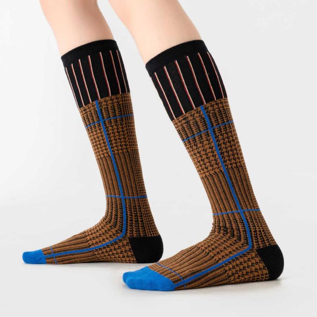 "Trendy Retro Plaid Houndstooth Calf Socks – Colorful Spring & Autumn Style for Ladies"