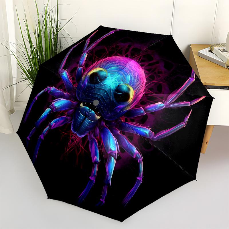 Spider, Neon Theme 8 Bone Hand Automatic Folding Umbrella, Compact and Portable Design, A Perfect Gift for Birthday, Christmas or Business U