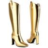 Fashion Women's Knee High Boots Sexy Point Toe Winter Shoes Black White Gold Heeled Long Boot Ladies Party Dance Shoes Large Size 45 48