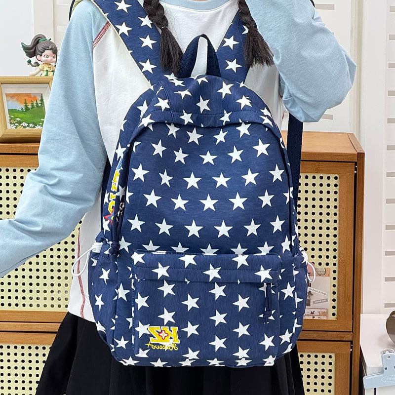 Schoolbag new collegiate style star print backpack for female students, large capacity lightweight backpack, for junior high and high school students
