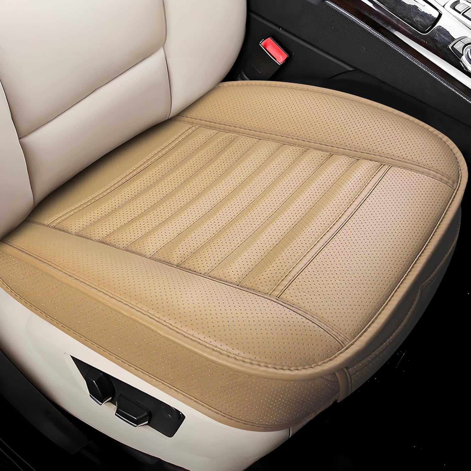 wuyaoyao Car Seat Bottom Cover, Anti-Slip Leather Car Front Seat Cushion Pad, Full Wrap Bottom Auto Seat Protector with Pocket, Universal Front Seat бежевый