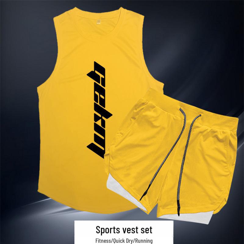 Pánská rychleschnoucí sportovní souprava: Venkovní běžecké fitness kalhoty a bezrukávová vesta na letní basketbalový trénink
