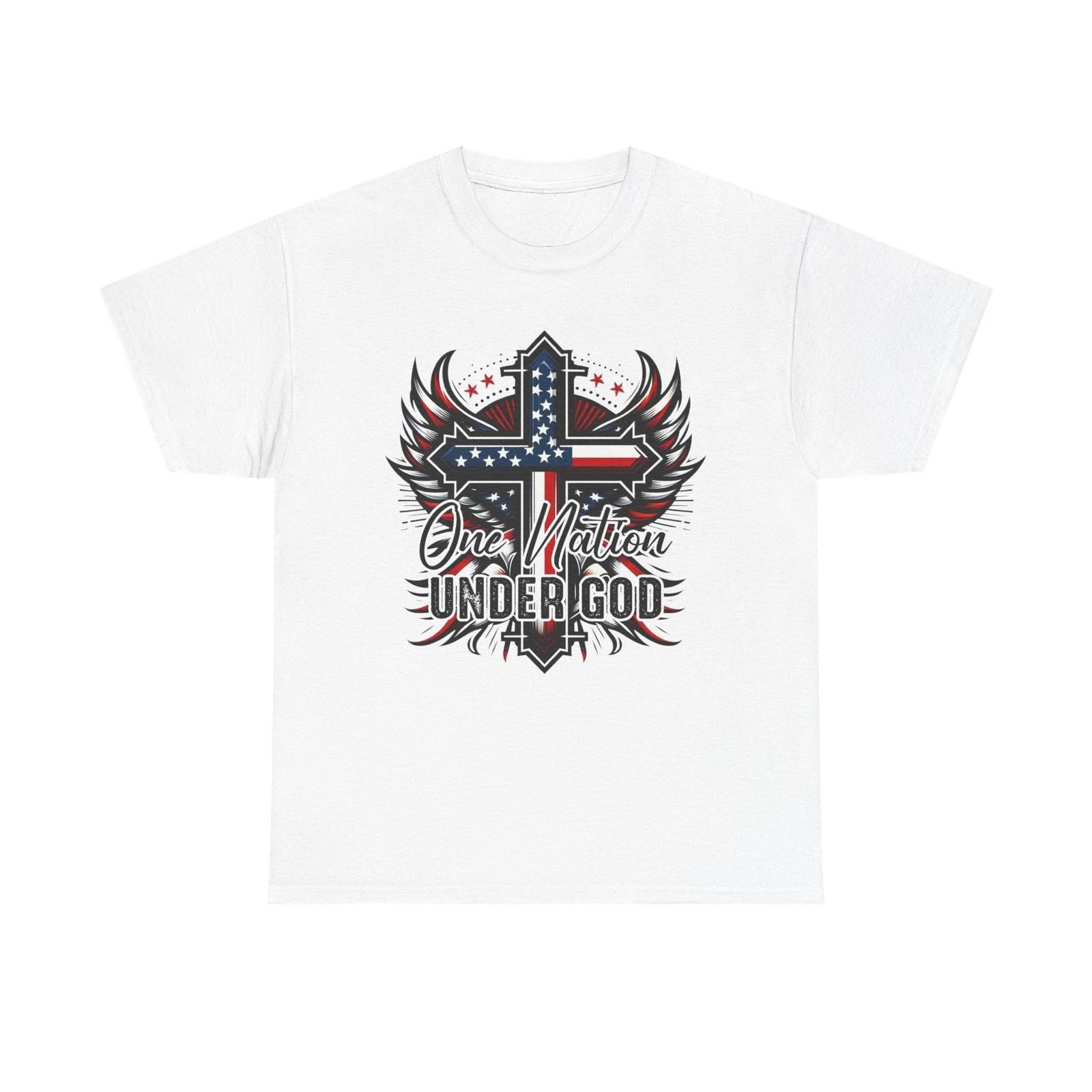 Patriotic Christian Tee, Unisex Heavy Cotton T shirt, Faith-Based Clothing, S