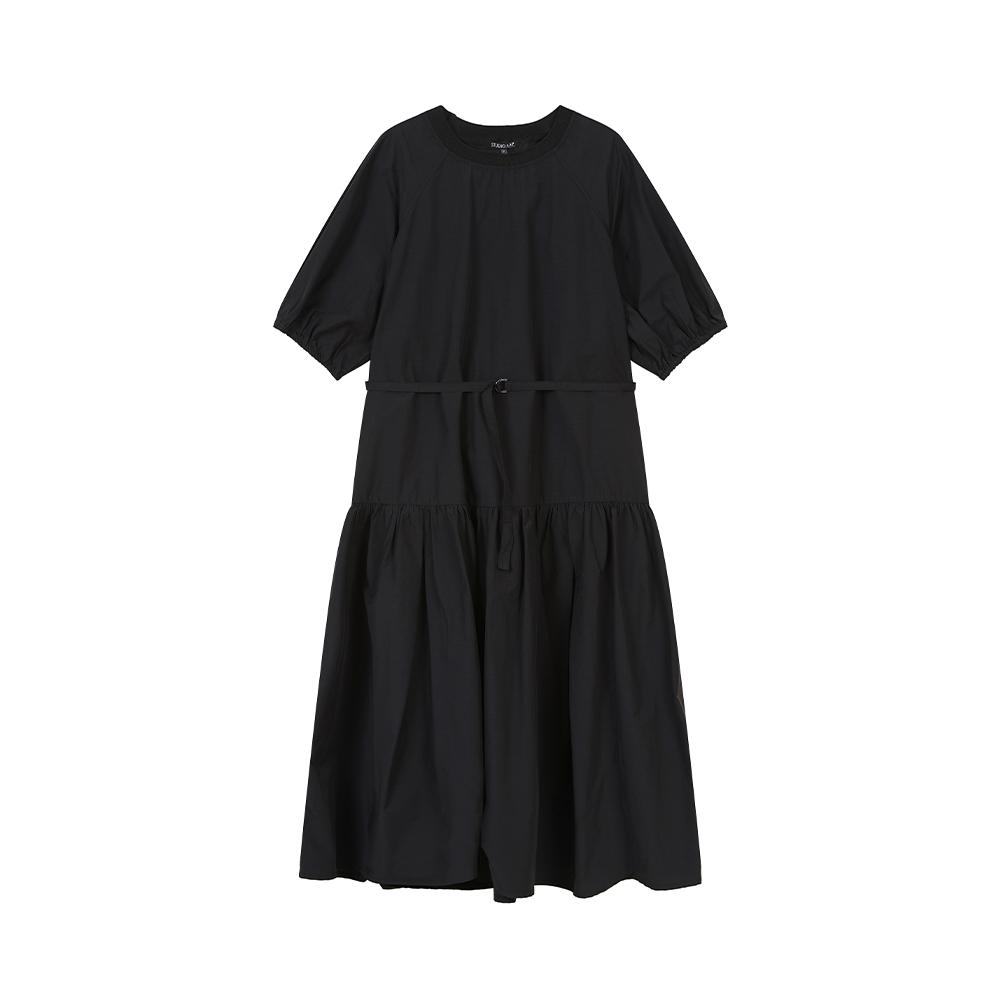 Rap Round Neck Shirred Belted Long Dress Ar3Wo861