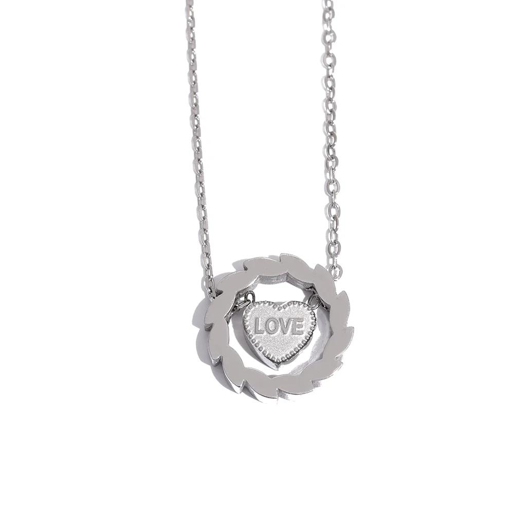

Yhpup Fashion Round Heart Love Pendant Stainless Steel Romantic Necklace for Women Girlfriend Gift Temperament Charm Jewelry